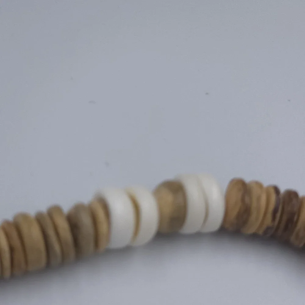 Puka Shell Necklace Hand Carved Wood Sea Turtle Pendant Brown White